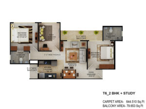 Signature-Global-the-Millennia-2BHK-Study-Type-6-Floor-Plan